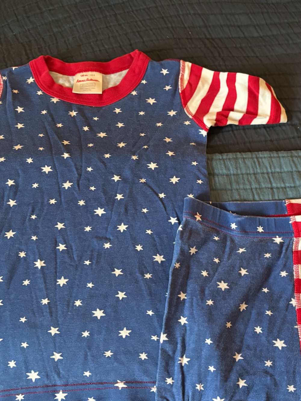 Hanna Anderson Kids Blue Star & Red Stripe Pajama Set size 8